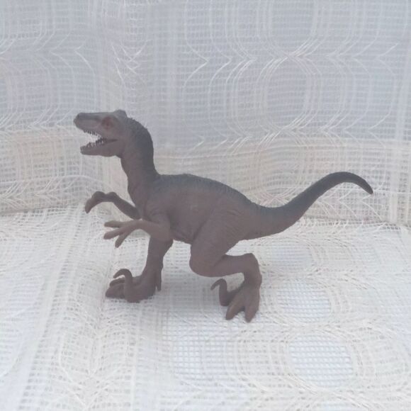 Boley Brown Dinosaur Velociraptor Figurine Open Mouth, Red Eyes Toy Collectible - Picture 2 of 5